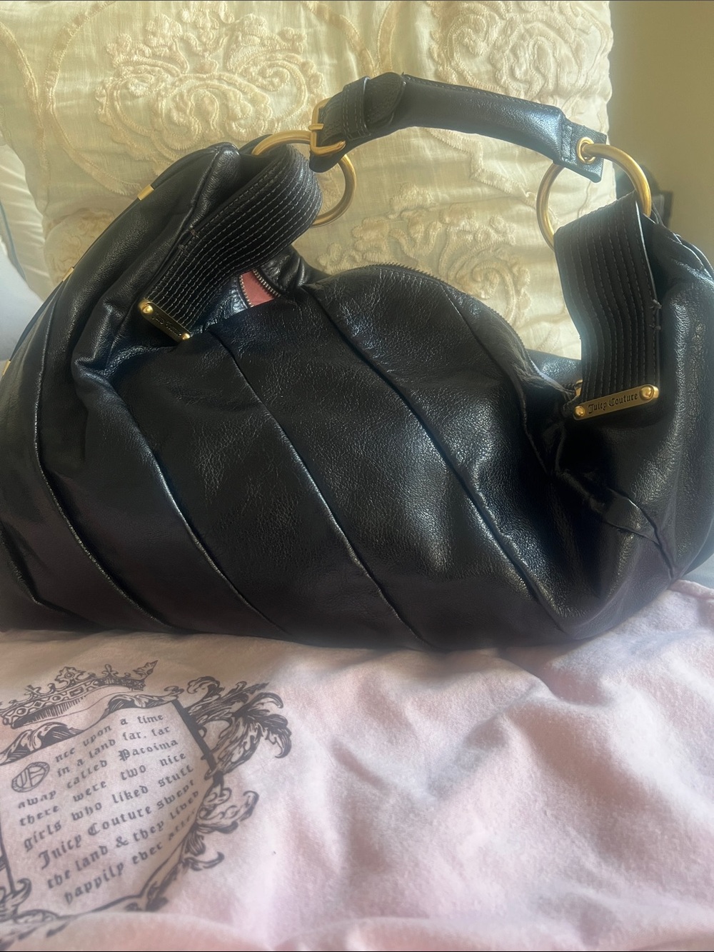Juicy Couture Black Quilted Shoulder Hobo with Gold Hardware